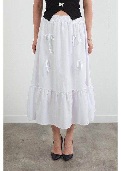 Beli Lastikli Kurdeleli Etek