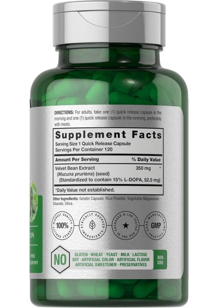 Dopa Mucuna Velvet Bean Herbal Extract 120 Caps