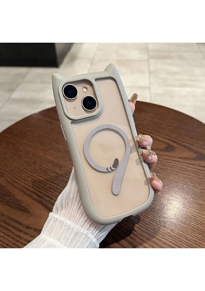 Apple iPhone 14 Plus Uyumlu Kılıf Zebana Magicat Silikon Kılıf (Kablosuz Şaj Destekli) Gri