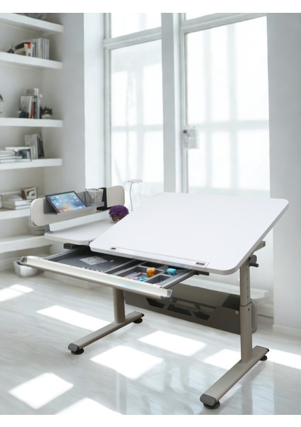 Yükseklik ve Eğim Ayarlı, Vega Standart Bilgisayar, Ofis ve Çalışma Masası Beyaz/Gri