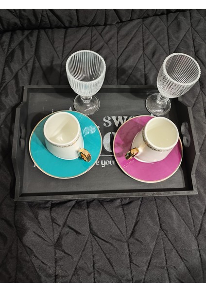 Ahşap Siyah Gri Yazılı Çay Kahve Sunumluk Tepsi modelleri