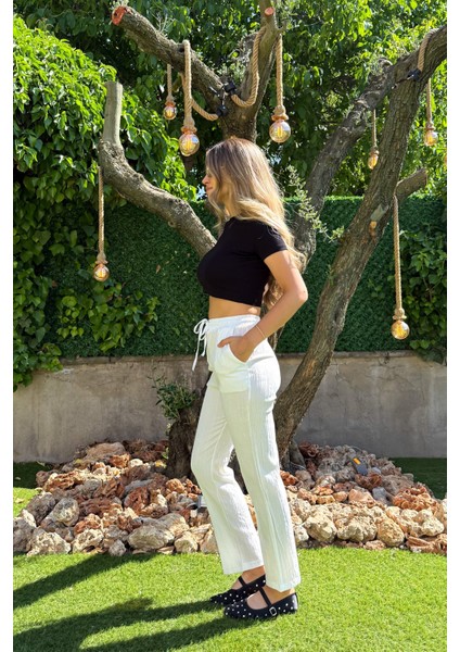 Kadın Bel Lastikli Bağcıklı Pantolon 5678 indirimleri