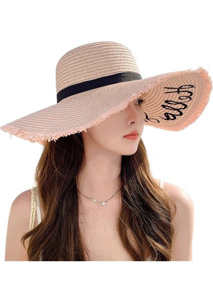 Yaz Geniş Kenarlı Işlemeli Güneş Koruma Hasır Şapka Kadınlar Için Moda Basit Harf Fiyonk Kurdele Güneş Şapkası Tatlı Güneş Şapkası (Yurt Dışından) modelleri