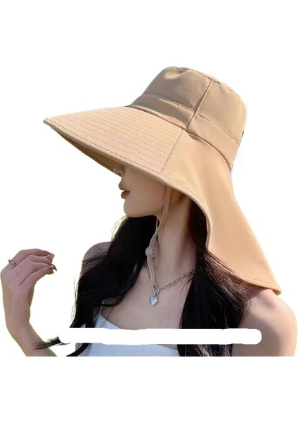 Kadınlar Için Buz Ipek Geniş Kenarlı Güneş Şapkası Güneş Koruması ve Uv Koruması Yeni Stil Boyun Şal Güneş Şapkası (Yurt Dışından)