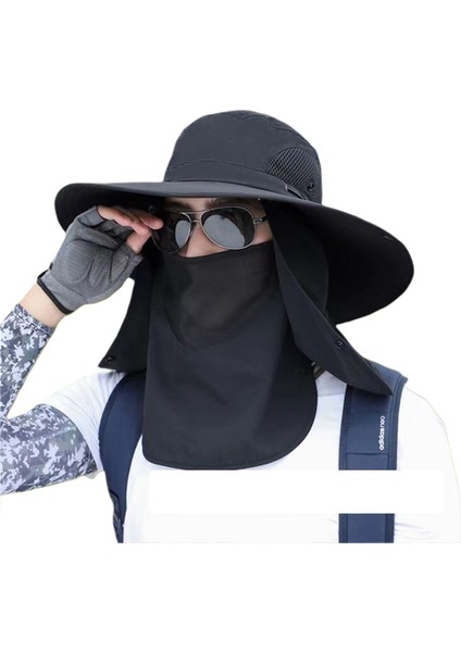 Popüler Erkek Güneş Şapkası Su Geçirmez Vizör Çıkarılabilir Açık Hava Seyahat Dağcılık Şapkası Yaz Büyük Siperlikli Balıkçı Balıkçı Şapkası [iki Set] (Yurt Dışından)