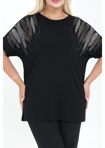 Bambu Bluz Yarasa Kol Taş Detaylı M-6xl