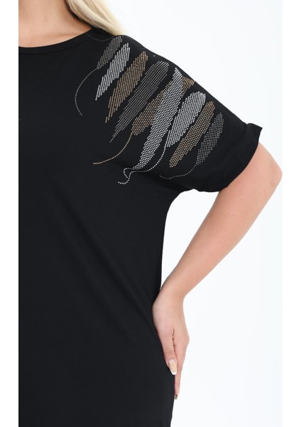 Bambu Bluz Yarasa Kol Taş Detaylı M-6xl