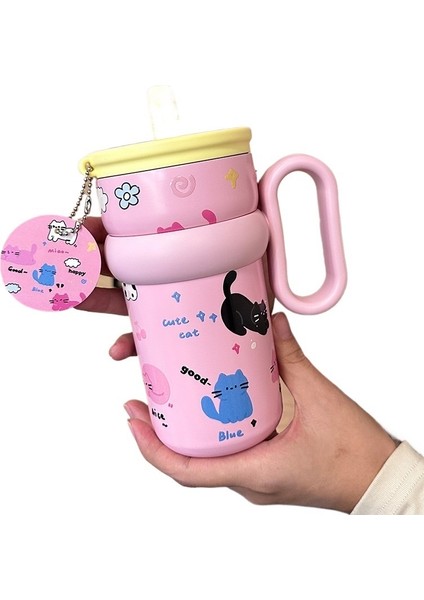 Yeni Sevimli Kedi Yaratıcı Pipetli Bardak 316 Paslanmaz Çelik Termos Bardak Öğrenci Taşınabilir Saplı Yüksek Değerli Su Bardağı (Yurt Dışından)
