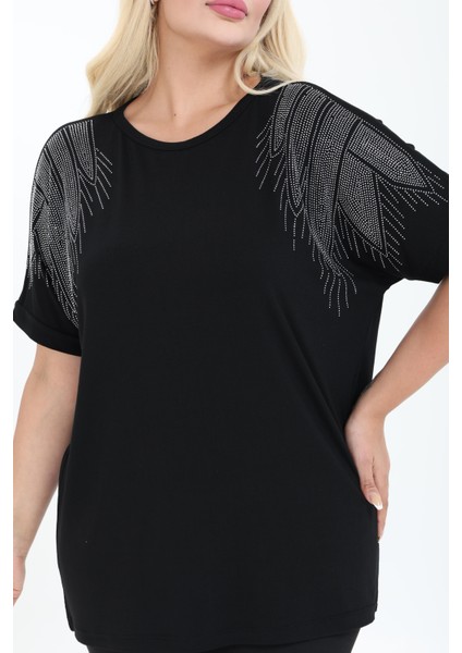 Bambu Bluz Yarasa Kol Taş Detaylı M-6XL