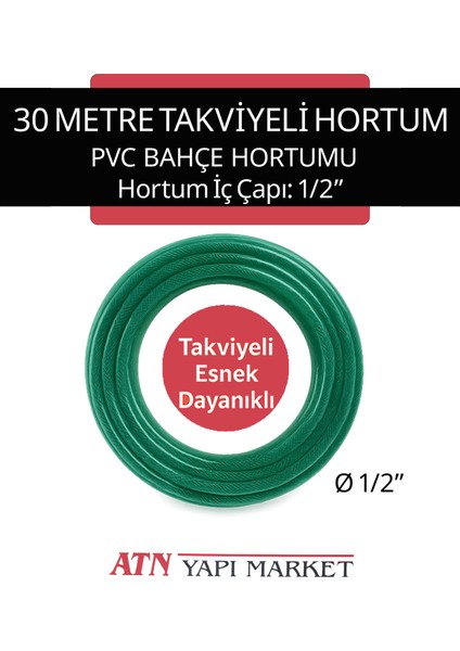 1/2" 30 Metre Takviyeli Pvc Bahçe Hortumu – Esnek ve Dayanıklı Sulama Hortumu