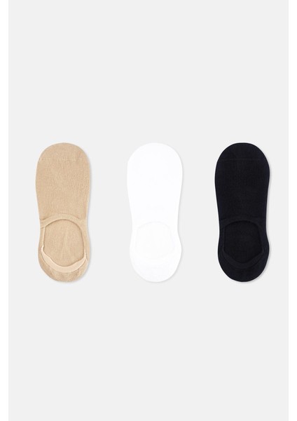 Beyaz-Siyah-Ten Kadın 3'lü Görünmez Çorap