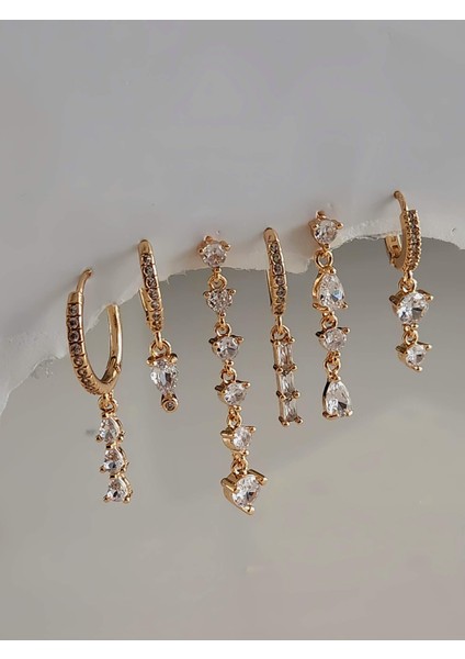 6'lı Yuvarlak Damla Baget Model Çelik Küpe Seti fiyatları