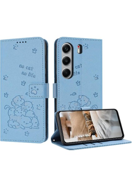 Tecno Camon 40 4g Için Flip Case Pu Deri Deri Cüzdan Sevimli Kedi Kartı (Yurt Dışından)