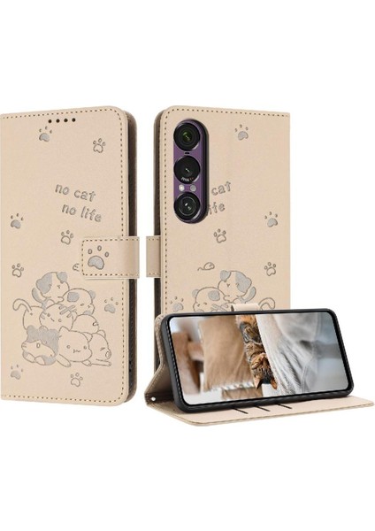 Sony Xperia 1 Vıı Için Flip Case Pu Deri Sevimli Kedi Kart Tutucu Kickstand (Yurt Dışından)