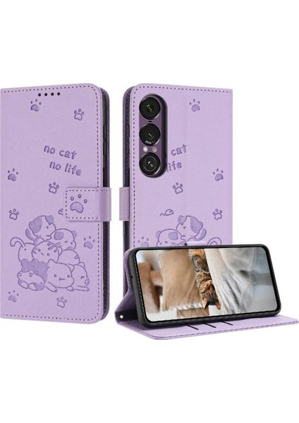 Sony Xperia 1 Vıı Için Flip Case Pu Deri Sevimli Kedi Kart Tutucu Kickstand (Yurt Dışından)