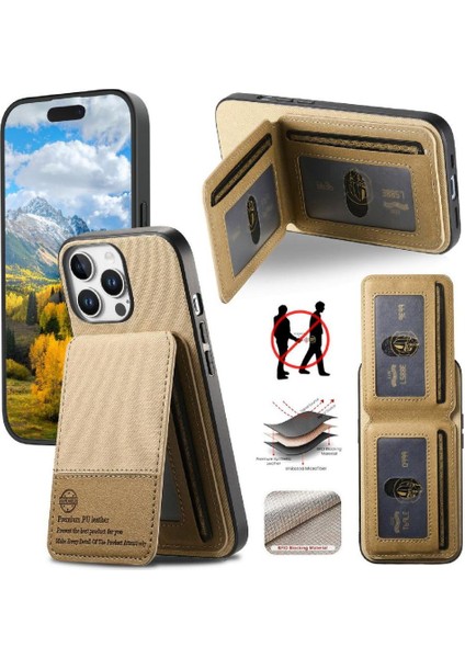 IPhone 15 Pro Max Kılıf Rfıd Engelleme Deri Çanta Cüzdan ile Uyumlu (Yurt Dışından)