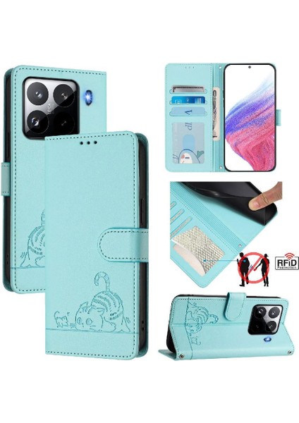 Xiaomi 15 5g Için Kılıf Cüzdan Kapak Kapak Kedi Rfıd Kart Yuvası Tutucu Kickstand (Yurt Dışından)