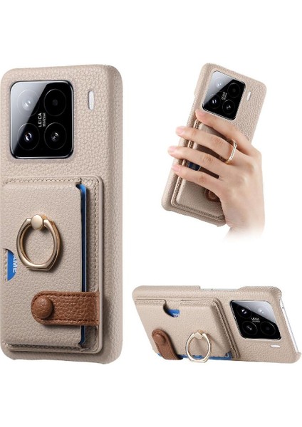 Xiaomi 15 Halka Standı Kart Yuvaları Premium Dokulu Deri Için Kılıf (Yurt Dışından)