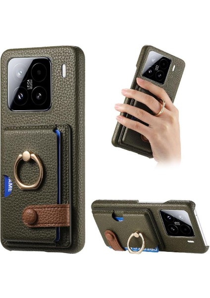 Xiaomi 15 Pro Premium Dokulu Deri Halka Standı Kart Yuvaları Için Kılıf (Yurt Dışından)