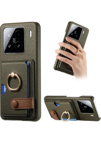 Xiaomi 15 Halka Standı Kart Yuvaları Premium Dokulu Deri Için Kılıf (Yurt Dışından)