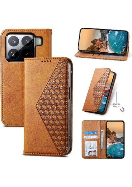 Xiaomi 15 El Kayışı Standı Cüzdan Eşkenar Dörtgen Şekli Günlük Kullanım Için Flip Case (Yurt Dışından)