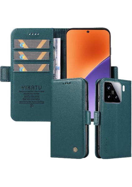 Kart Yuvaları Premium Faux Deri ile Xiaomi 15 Flip Case ile Uyumlu (Yurt Dışından)