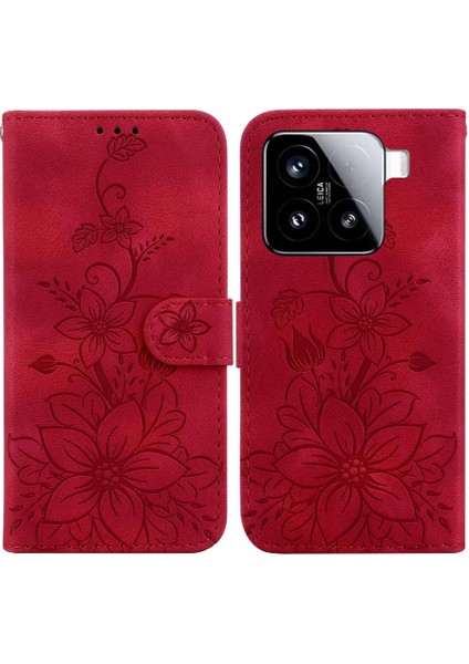 Xiaomi 15 Için Flip Case Kart Tutucu Manyetik Kickstand Cüzdan Kabartmalı Zambak (Yurt Dışından)