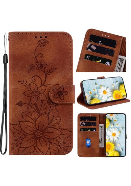 Xiaomi 15 Için Flip Case Kart Tutucu Manyetik Kickstand Cüzdan Kabartmalı Zambak (Yurt Dışından)