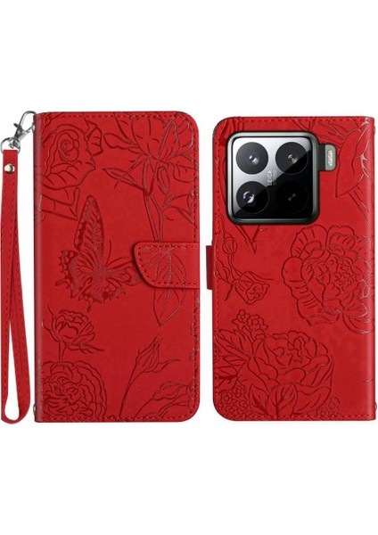 Bilek Kayışı Darbeye Pu ile Xiaomi 15 Çiçek ve Kelebekler Için Kılıf (Yurt Dışından)