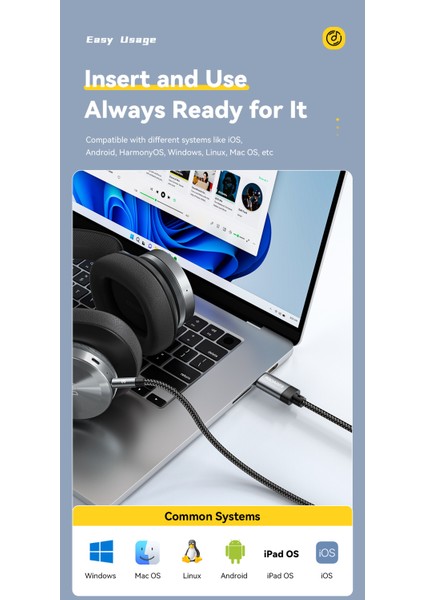 1-Metre Type-C To 3.5mm Aux Dac Çip+Hi-Fi Ses Ce+Rohs Sertifikalı Hasır Örgülü Sağlam Ses Kablosu Telefon/Araba/Tablet fırsatları
