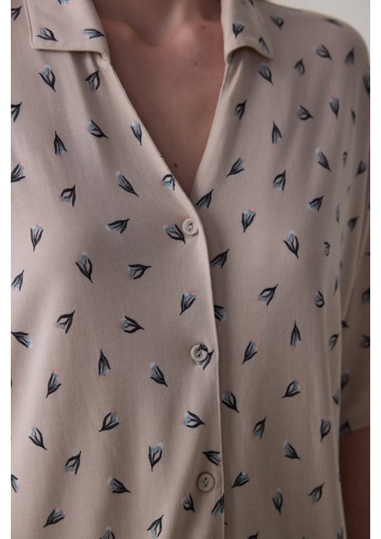 Aging Collagen Floral Gömlekli Pantolon Bej Pijama Takımı fiyatları