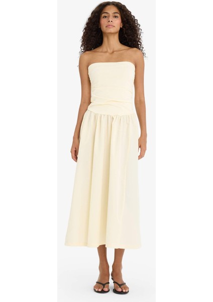 Straplez Poplin Midi ELBISE F7247AX25SM