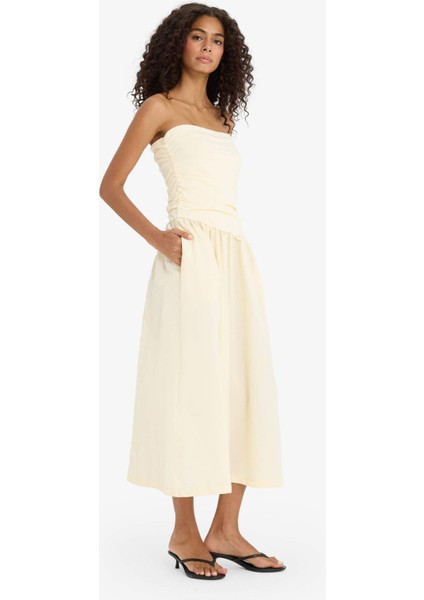 Straplez Poplin Midi ELBISE F7247AX25SM