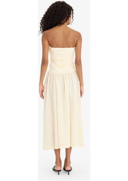 Straplez Poplin Midi ELBISE F7247AX25SM