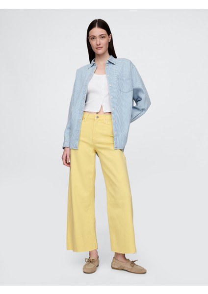 Kadın Sarı High Rise Stride Wide-Leg Ankle Jean Pantolon