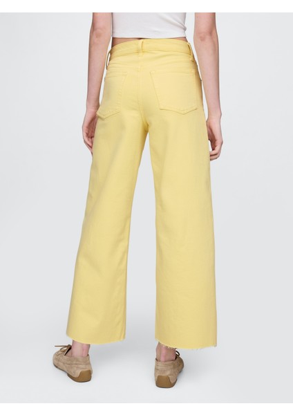 Kadın Sarı High Rise Stride Wide-Leg Ankle Jean Pantolon modelleri
