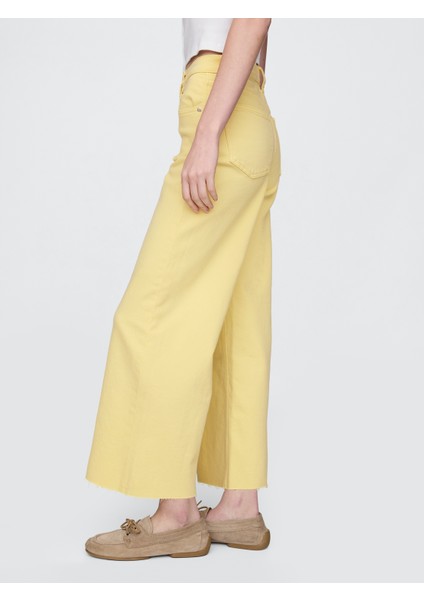 Kadın Sarı High Rise Stride Wide-Leg Ankle Jean Pantolon fırsatları