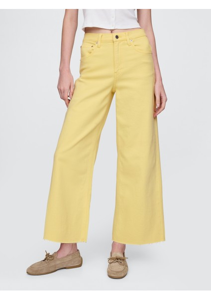 Kadın Sarı High Rise Stride Wide-Leg Ankle Jean Pantolon indirimleri