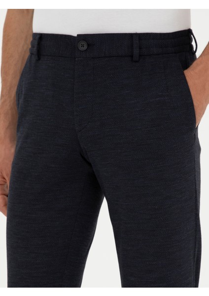 Erkek Koyu Lacivert Slim Fit Yün Karışımlı Pantolon 50284758-VR100