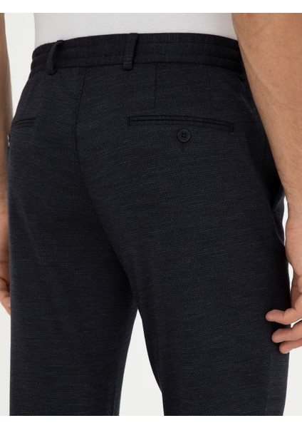 Erkek Koyu Lacivert Slim Fit Yün Karışımlı Pantolon 50284758-VR100