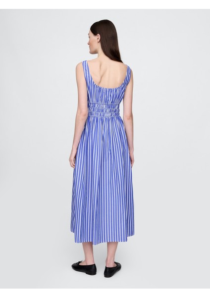 Kadın Mavi Poplin Smocked Midi Elbise fırsatları
