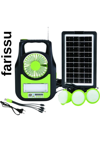 Taşınabilir Güneş Enerjili Aydınlatma Sistemi – Solar Panel, USB Şarj, Fan, Bluetooth, Radyo, 3 Ampullü Kamp Feneri fiyatları