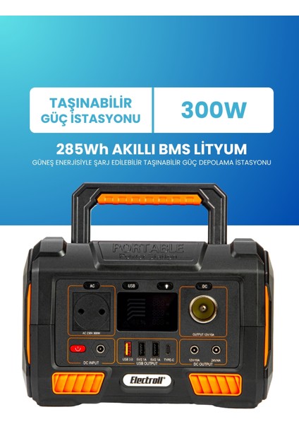 300w 285wh Akıllı Bms Lityum Güneş Enerjili Taşınabilir Güç Depolama İstasyonu