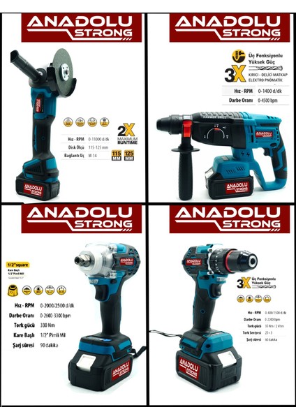 TR-1453 4'lü Set Şarjlı Kömürsüz Motor Matkap Vidalama Kırıcı Delici Hilti Taşlama Somun Sökme Bijon Sökme fiyatları