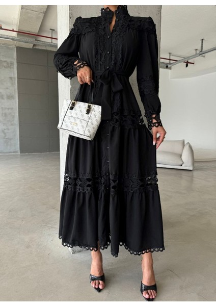 Krep Kumaş & Dantel Detaylı Astarlı Elbise fiyatları