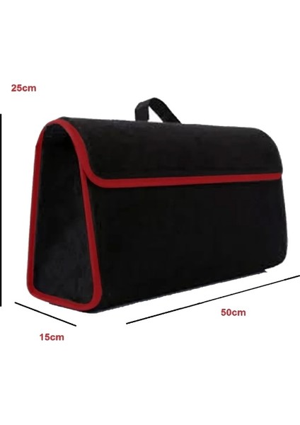 Araç Bagaj Düzenleyici Çanta Organizer Araba Çantası Bagaj Çantası Siyah-Kırmızı Bilyeli