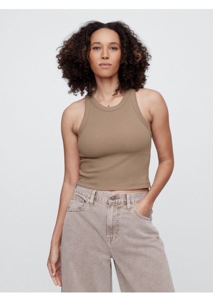 Kadın Kahverengi Ribana Crop Atlet