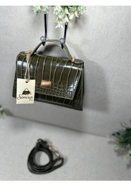 Kadın Mini Kroko Desen Ayarlanabilir Askılı El ve Omuz Çantası