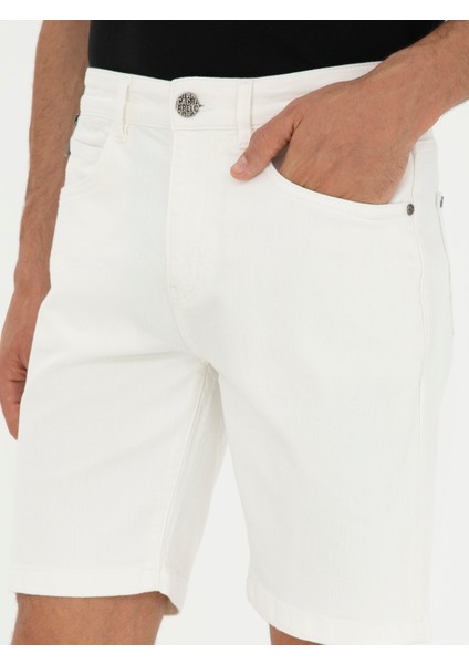 Erkek Beyaz Slim Fit Pamuk Karışımlı Jean Şort 50285368-VR013