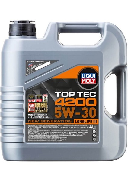5W30 Motor Yağı Tam Sentetik Top Tec 4200 4 Lt (3715)